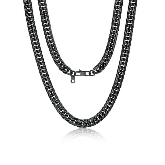 FaithHeart Miami Cuban Link Chain Necklace for Men Black Stainless Steel 9mm Curb Chains Mens Necklace Hip Hop Jewelry Gift for Brother Friends 28 inch