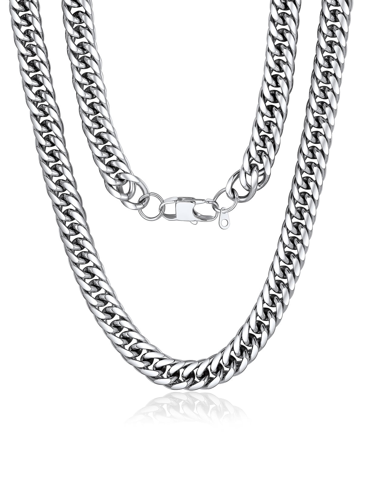FaithHeart Miami Cuban Link Chain Necklace for Men Silver Stainless Steel 12mm Curb Chains Mens Necklace Hip Hop Jewelry Gift for Husband Anniversary 22"
