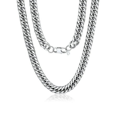 FaithHeart Miami Cuban Link Chain Necklace for Men Silver Stainless Steel 12mm Curb Chains Mens Necklace Hip Hop Jewelry Gift for Husband Anniversary 22"