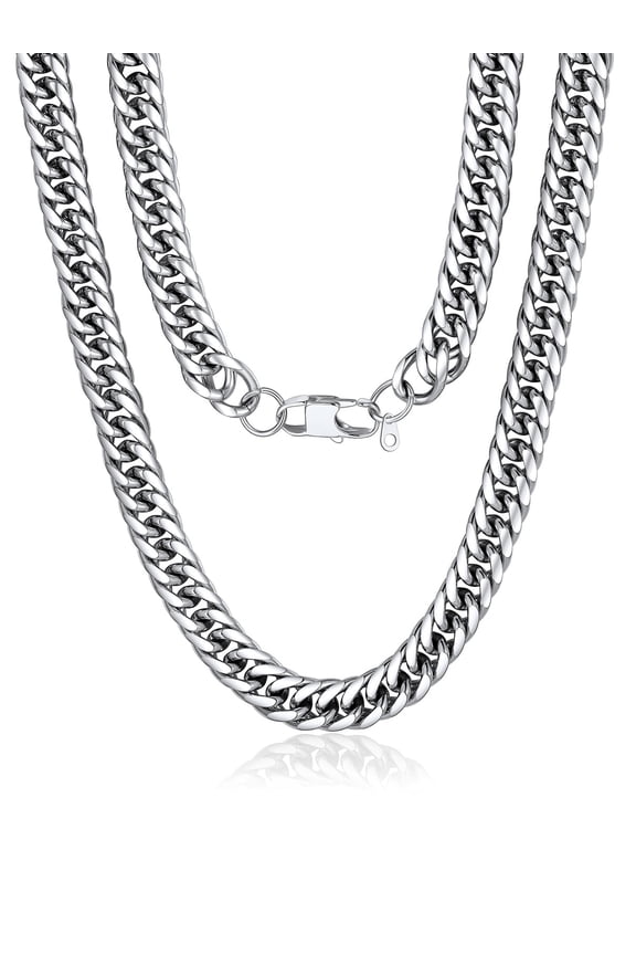 Miami Cuban Link Chain Necklace for Men Silver Stainless Steel 12mm Mens Necklace Hip Hop Jewelry Gift for Son Birthday 18 inch