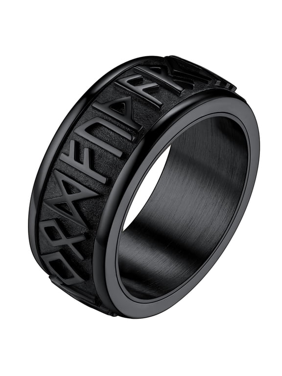 Nordic Viking Spinner Runes Ring for Men Black Punk Thumb Band Ring Stainless Steel Rotatable Fidget Ring for Anxiety Father Birthday Jewelry Gift for Husband Size 8