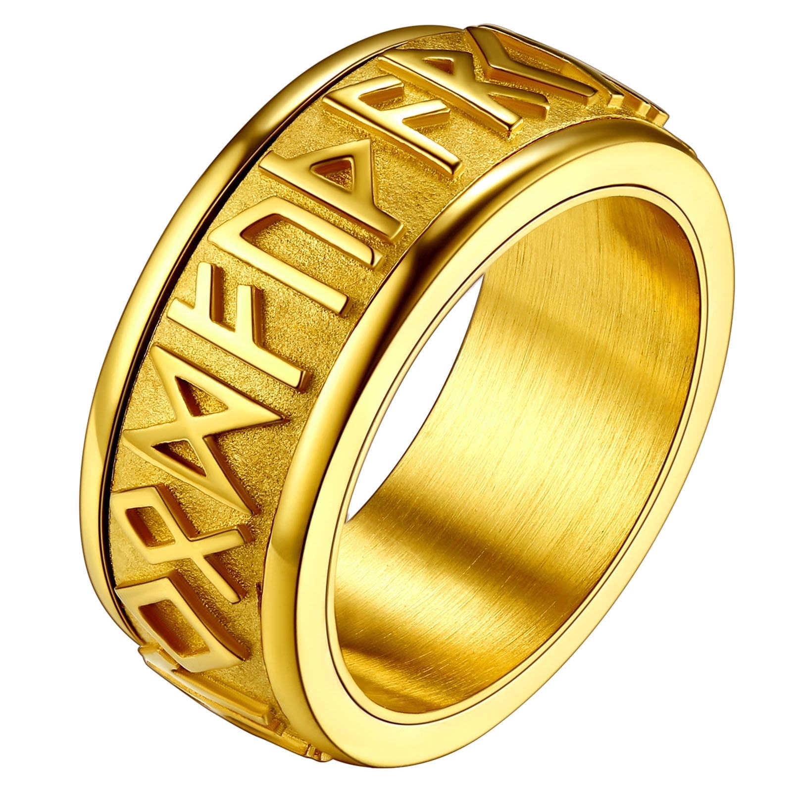 FaithHeart Nordic Viking Spinner Runes Ring for Men Gold Plated Punk ...