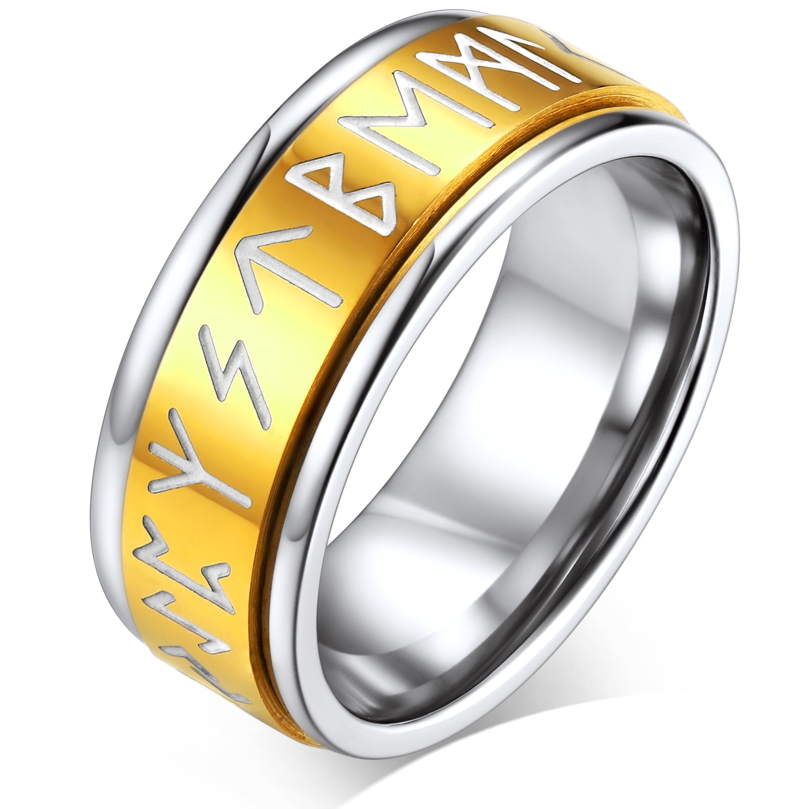 FaithHeart Nordic Viking Spinner Runes Ring for Men Gold Plated Punk ...