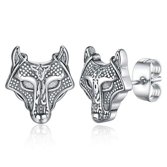 FaithHeart Nordic Viking Wolf Head Stud Earrings for Men Women Celtic Knot Stainless Steel Punk Hypoallergenic Lightweight Ear Jewelry Gift for Birthday Christmas