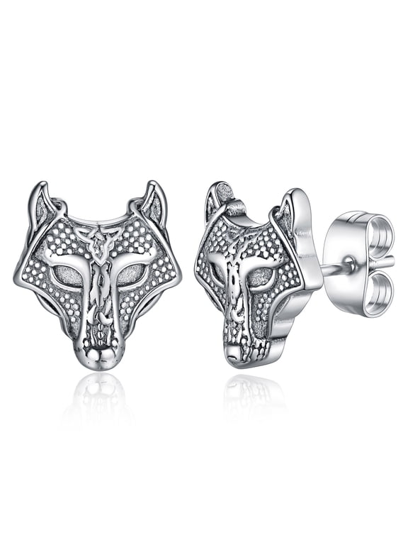 Nordic Viking Wolf Head Stud Earrings for Men Women Celtic Knot Stainless Steel Punk Hypoallergenic Lightweight Ear Jewelry Gift for Birthday Christmas