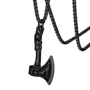 FaithHeart Norse Viking Axe Pendant Necklace for Men Howling Wolf Nordic Mythology Battle Hatchet Jewelry Black