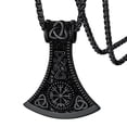 thumbnail image 1 of FaithHeart Norse Viking Battle Axe Necklace for Men Black Stainless Steel Vegvisir Compass Pendant Nordic Mythology Jewelry Gift for Dad Grandpa Fathers Day, 1 of 11