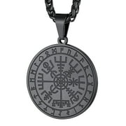 FaithHeart Norse Viking Compass Necklace for Men Black Stainless Steel Vegvisir Amulet Guiding Medal Pendant Jewelry Gift for Boyfriend Husband Valentine's Day