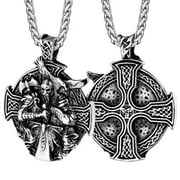 FaithHeart Norse Viking Odin Necklace for Men Celtic Cross Medallion Amulet Vintage Jewelry Gift