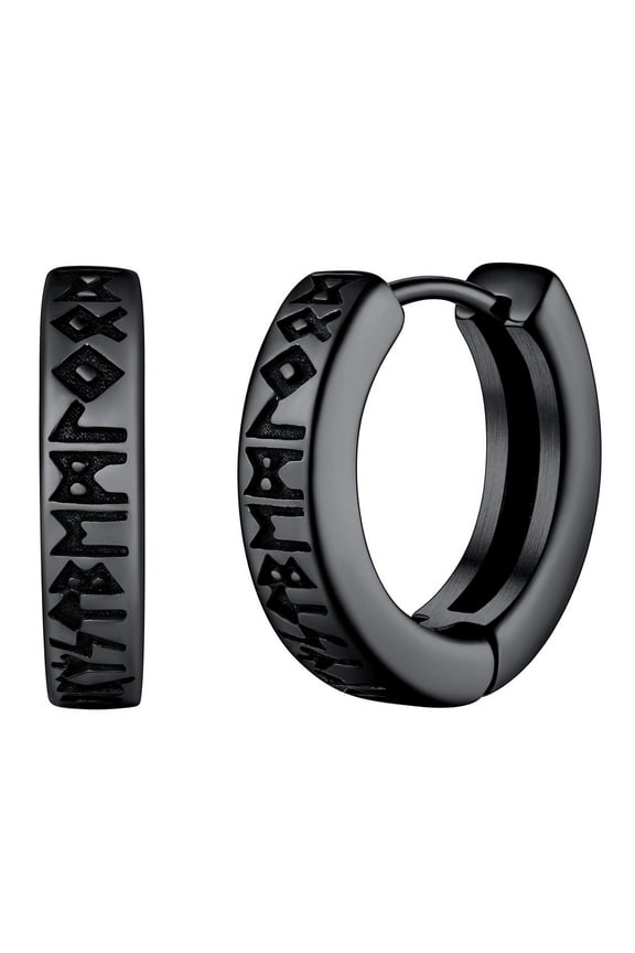 Viking Rune Huggie Hoop Earrings for Men Cool Nordic Ear Hoops Stainless Steel Jewelry Gift for Boyfriend Husband Valentine's Day
