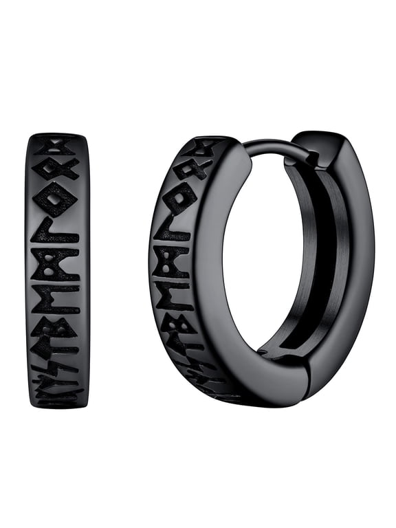 Viking Rune Huggie Hoop Earrings for Men Cool Nordic Ear Hoops Stainless Steel Jewelry Gift for Boyfriend Husband Valentine's Day
