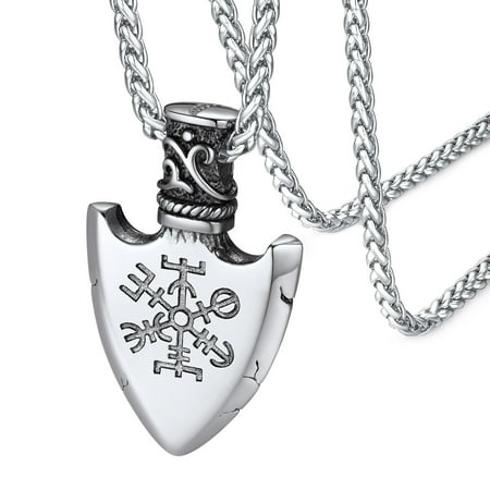 FaithHeart Norse Viking Runes Necklace for Men Valknut Compass Shield Stainless Steel Pendant Nordic Pagan Jewelry Gifts for Dad Grandpa Son Fathers Day Christmas