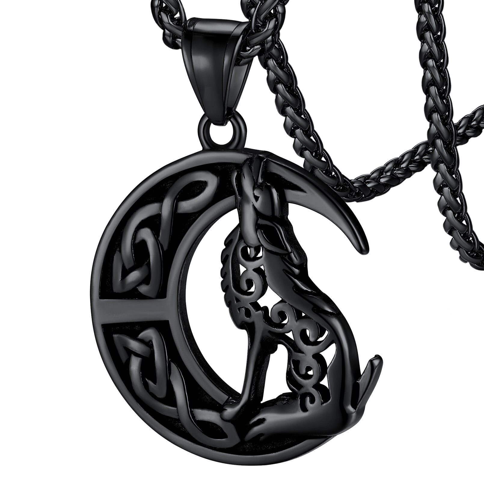 STWTR Viking Fenrir Wolf Head Necklace - Stainless Steel Norse Amulet Pendant, 24" Chain