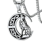FaithHeart Norse Viking Wolf Moon Necklace Stainless Steel Scandinavia Jewelry Gift for Men