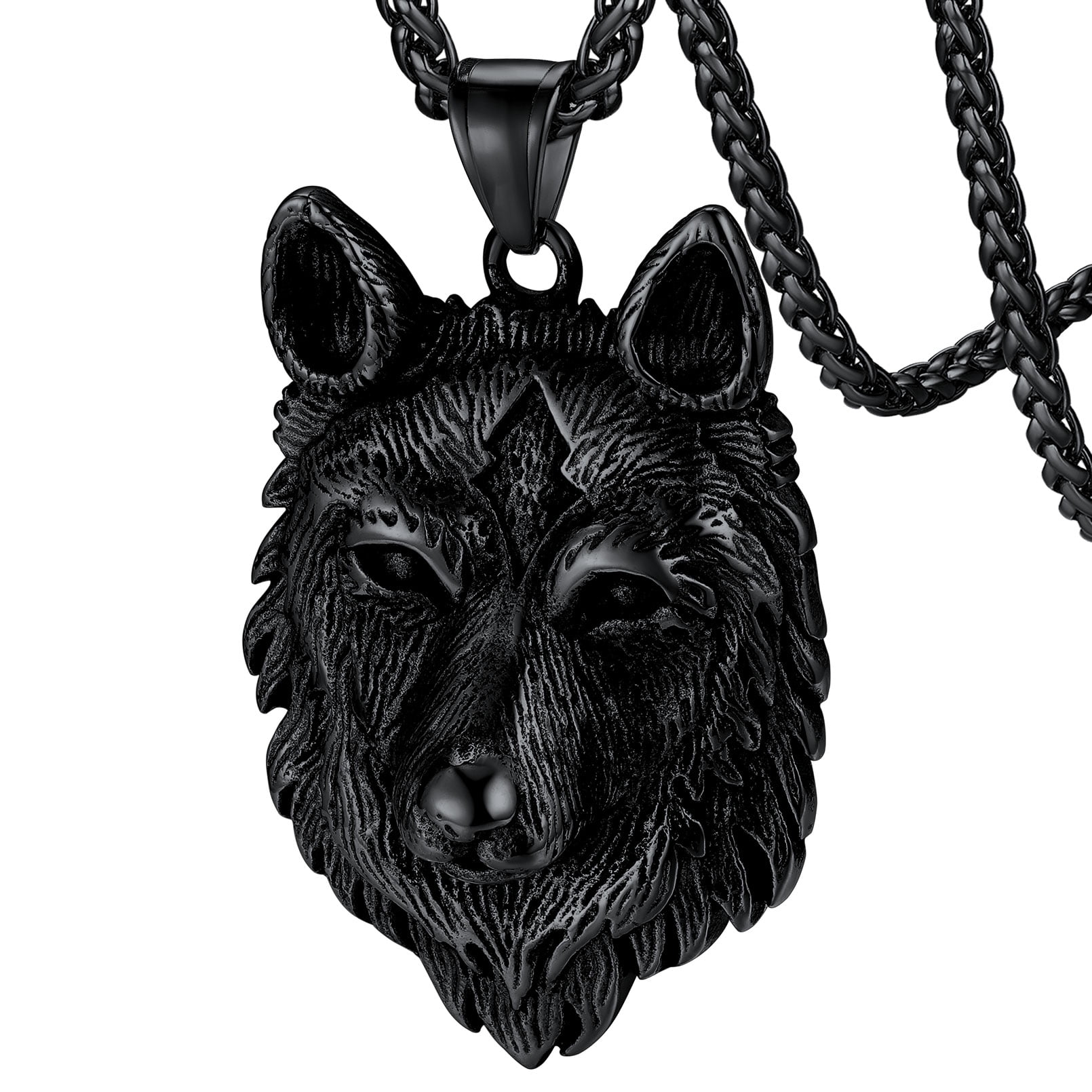 Walmart Deal of FaithHeart Norse Viking Wolf Necklace, Black Steel Scandinavian Jewelry, Ideal for Dad Birthday