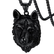 FaithHeart Norse Viking Wolf Pendant Necklace for Men Black Stainless Steel Scandinavia Jewelry Gift Amulet for Dad Papa Grandpa Fathers Day