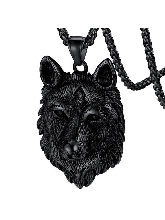 Norse Viking Wolf Pendant Necklace for Men Black Stainless Steel Scandinavia Jewelry Gift Amulet for Dad Papa Grandpa Fathers Day
