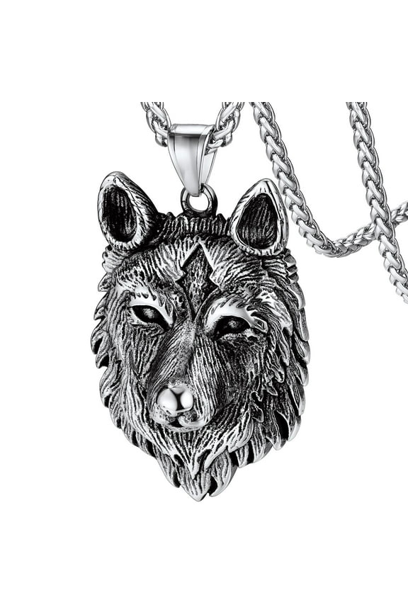 Norse Viking Wolf Pendant Necklace for Men Stainless Steel Scandinavia Jewelry Gift Amulet for Friends Grandson Birthday