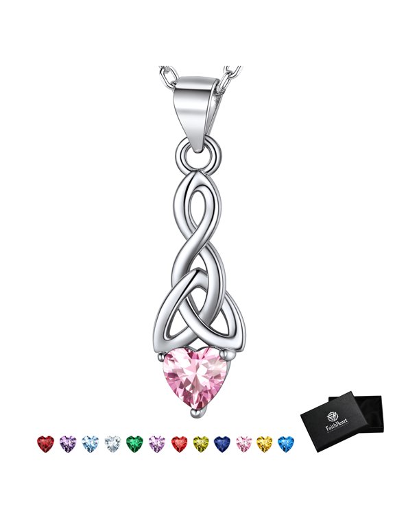 October Birthstone Heart Necklace for Women Celtic Knot Pendant Necklace 925 Sterling Silver Mom Mothers Day Jewelry Gift