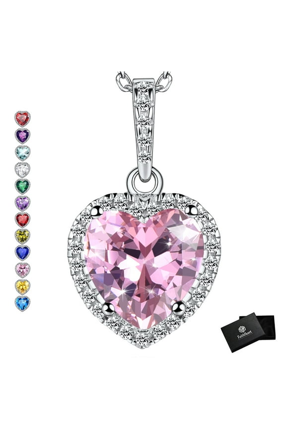October Birthstone Heart Necklace for Women Sparkling Diamond 925 Sterling Silver Pendant Necklace Birthday Valentine's Day Jewelry Gift