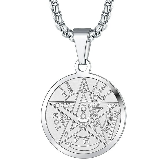 FaithHeart Tetragrammaton Pentacle Necklace for Men, Stainless Steel Eliphas Levi's Pentagram Protection Wicca Amulet Medal Pendant Jewelry Gift for Son Brother Friends Christmas Birthday