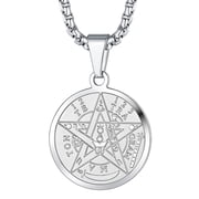 FaithHeart Tetragrammaton Pentacle Necklace for Men, Stainless Steel Eliphas Levis Pentagram Protection Wicca Amulet Medal Pendant Jewelry Gift for Son Brother Friends Christmas Birthday