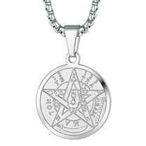 FaithHeart Tetragrammaton Pentacle Necklace for Men, Stainless Steel Eliphas Levi's Pentagram Protection Wicca Amulet Medal Pendant Jewelry Gift for Son Brother Friends Christmas Birthday