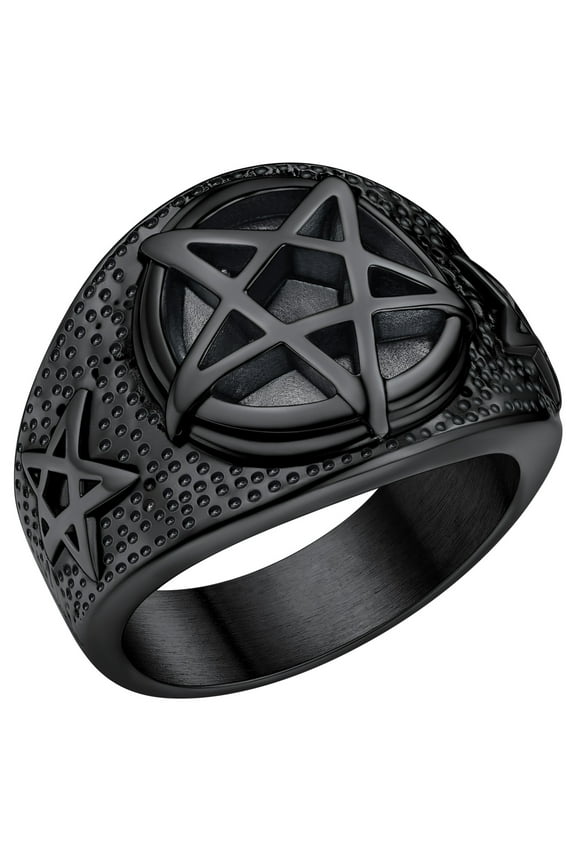 Pentacle Pentagram Ring for Men Statement Band Ring Stainless Steel Signet Rings Pagan Wicca Jewelry Gift Size 9