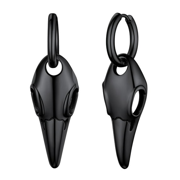 FaithHeart Raven Skull Hoop Earrings for Men Stainless Steel Black Punk Gothic Norse Viking Protection Jewelry Gift for Friends Grandson Birthday