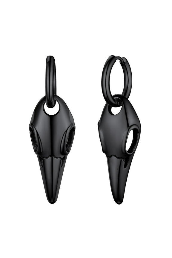 Raven Skull Hoop Earrings for Men Stainless Steel Black Punk Gothic Norse Viking Protection Jewelry Gift for Friends Grandson Birthday