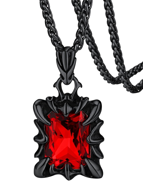 Red Stone Dragon Claw Pendant Necklace for Men Vintage Punk Biker Gothic Claw Protection Necklace Jewelry Gift for Dad Grandpa Fathers Day