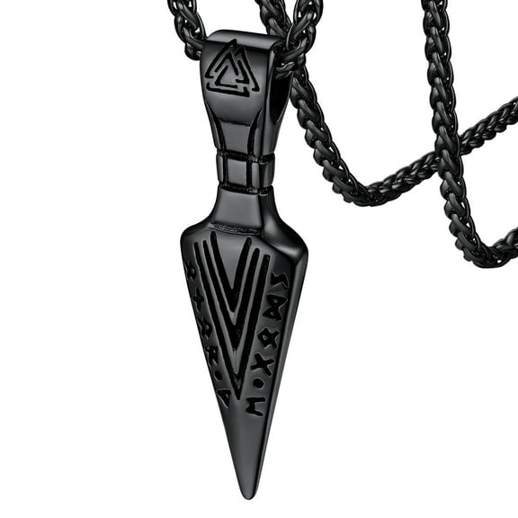 FaithHeart Runic Odin's Gungnir Spear Head Pendant Necklace for Men Black Stainless Steel Odin Sword Nordic Mythology Valknut Amulet Jewelry Gift for Friends Grandson Birthday