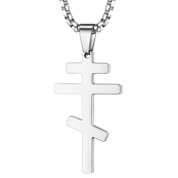 FaithHeart Russian Orthodox Cross Necklace for Men Women Silver Stainless Steel Pendant Necklace Box Chain Religious Jewelry Gift for Brother Friends