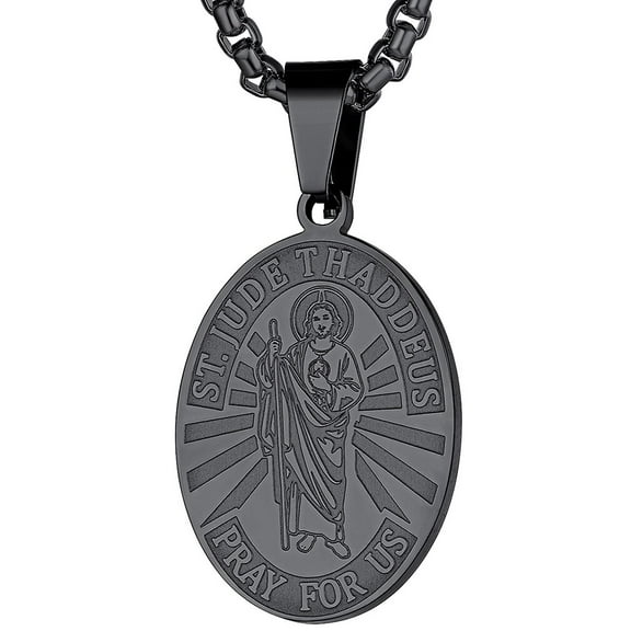 FaithHeart Saint Jude Thaddaeus Pendant Necklace for Men Women Black Patron Judas Lebbeus Medal Traveler Blessings Jewelry Gift for Boyfriend Husband Birthday