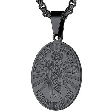 FaithHeart Saint Jude Thaddaeus Pendant Necklace for Men Women Black Patron Judas Lebbeus Medal Traveler Blessings Jewelry Gift for Boyfriend Husband Birthday