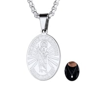 FaithHeart Saint Jude Thaddaeus Necklace for Men Women Stainless Steel Silver Patron Judas Medal Pendant Jewelry Traveler Blessings Jewelry Gift for Husband Dad