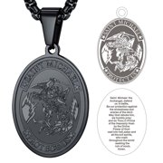 FaithHeart Saint Michael Necklace for Men Women Stainless Steel Black The Archangel Medal Christian Protection Oval Pendant Jewelry Gift for Friends Grandson Bi