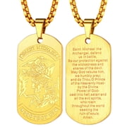 FaithHeart Saint Michael Necklace for Men Women Stainless Steel Gold Plated The Archangel Medal Catholic Protection Pendant Jewelry Gift for Boyfriend Husband V