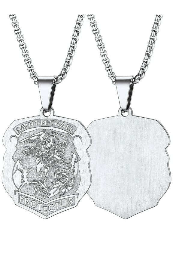 Saint Michael Necklace for Men Women Stainless Steel Silver The Archangel Medal Religious Protection Amulet Pendant Jewelry Gift for Boyfriend Husband Valentine's Day
