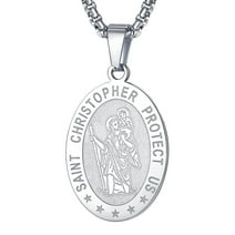 FaithHeart Saint/St. Christopher Pendant Necklace for Men Women Stainless Steel Catholic Christian Patron Oval Medal Blessings Amulet Silver Men Jewelry
