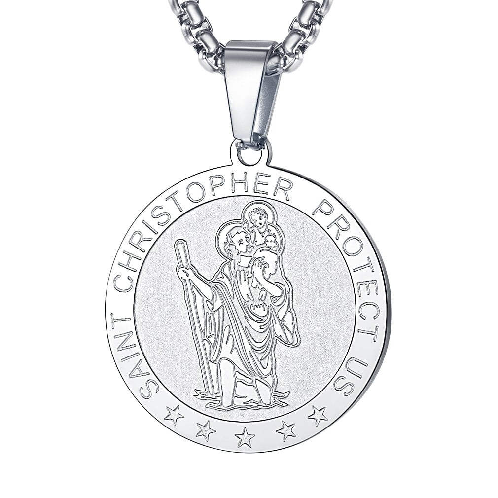 FaithHeart Saint Christopher Pendant Necklace Stainless Steel Amulet ...
