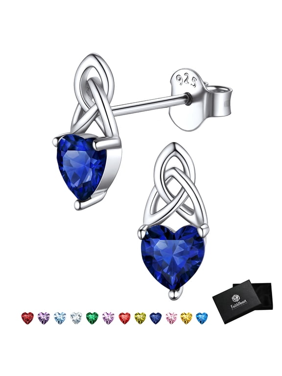September Birthstone Heart Stud Earrings for Women 925 Sterling Silver Celtic Knot Earrings Hypoallergenic Friend Birthday Jewelry with Gift Box
