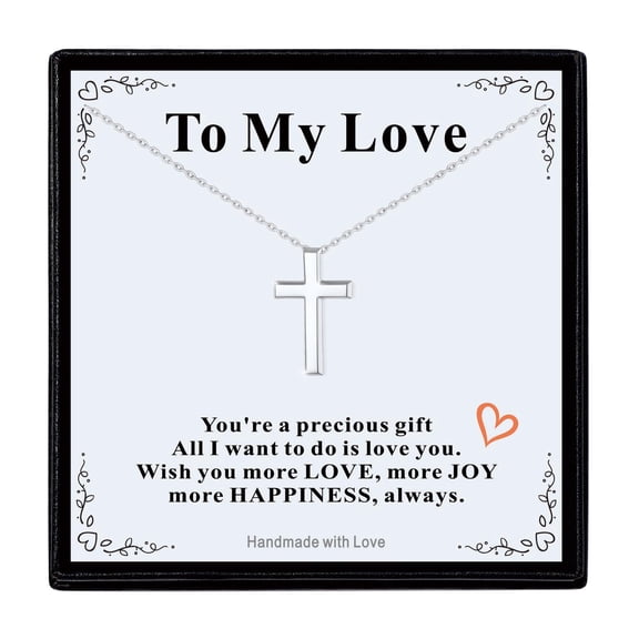 FaithHeart Silver Cross Necklace for Women with Gift Card, Stainless Steel Minimalist Christian Faith Pendant Necklaces for Girlfriend Wife Easter Mothers Day Jewelry Gift for Mom