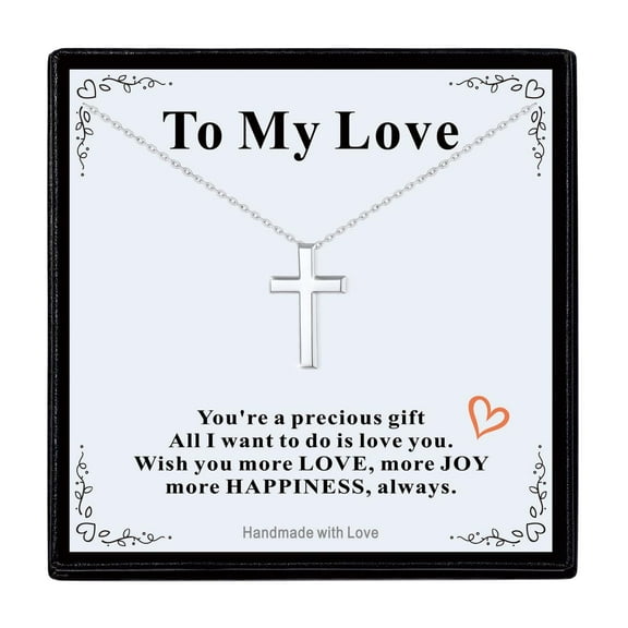 FaithHeart Silver Cross Necklace for Women with Gift Card, Stainless Steel Minimalist Christian Faith Pendant Necklaces for Girlfriend Wife Birthday Valentines Christmas Jewelry Gift for Her