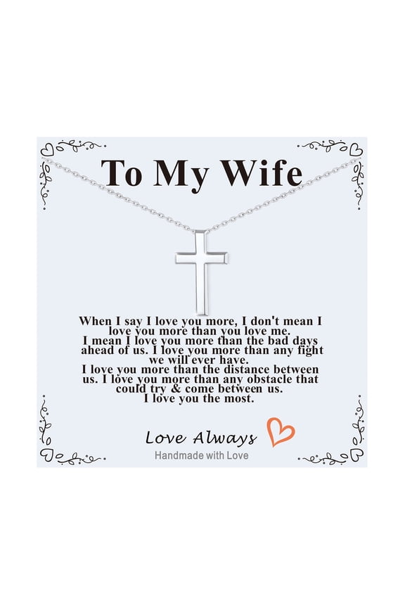 Silver Cross Necklace for Women with Gift Card, Stainless Steel Simple Christian Faith Pendant Necklaces for Wife, Birthday Christmas Valentines Day Anniversary Jewelry Gift