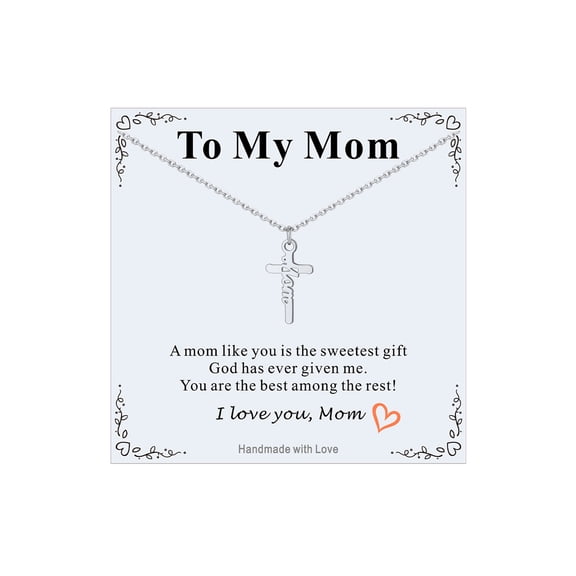 FaithHeart Silver Cross Necklace for Women Stainless Steel Dainty Small Faith Pendant Necklaces with Message Card To My Mom Christian Easter Mothers Day Birthday Gifts for Mom