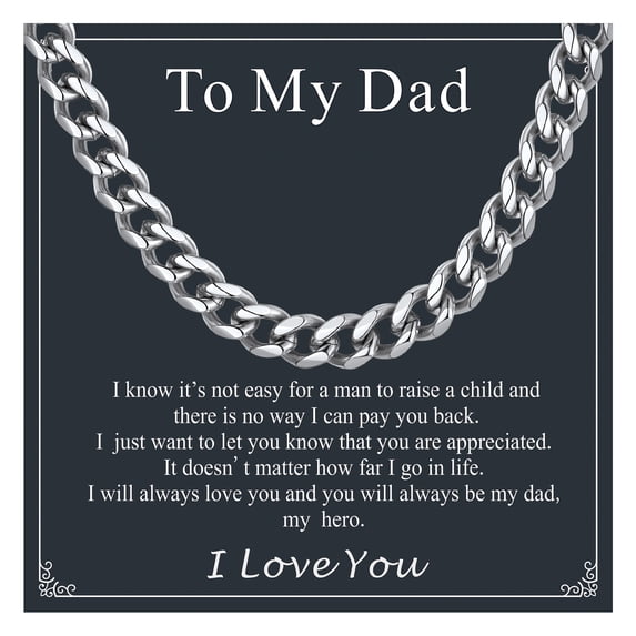 FaithHeart Silver Cuban Link Chain Men Necklace Stainless Steel Jewelry Gift with Card To My Dad Father's Day Birthday Christmas 6mm 20"