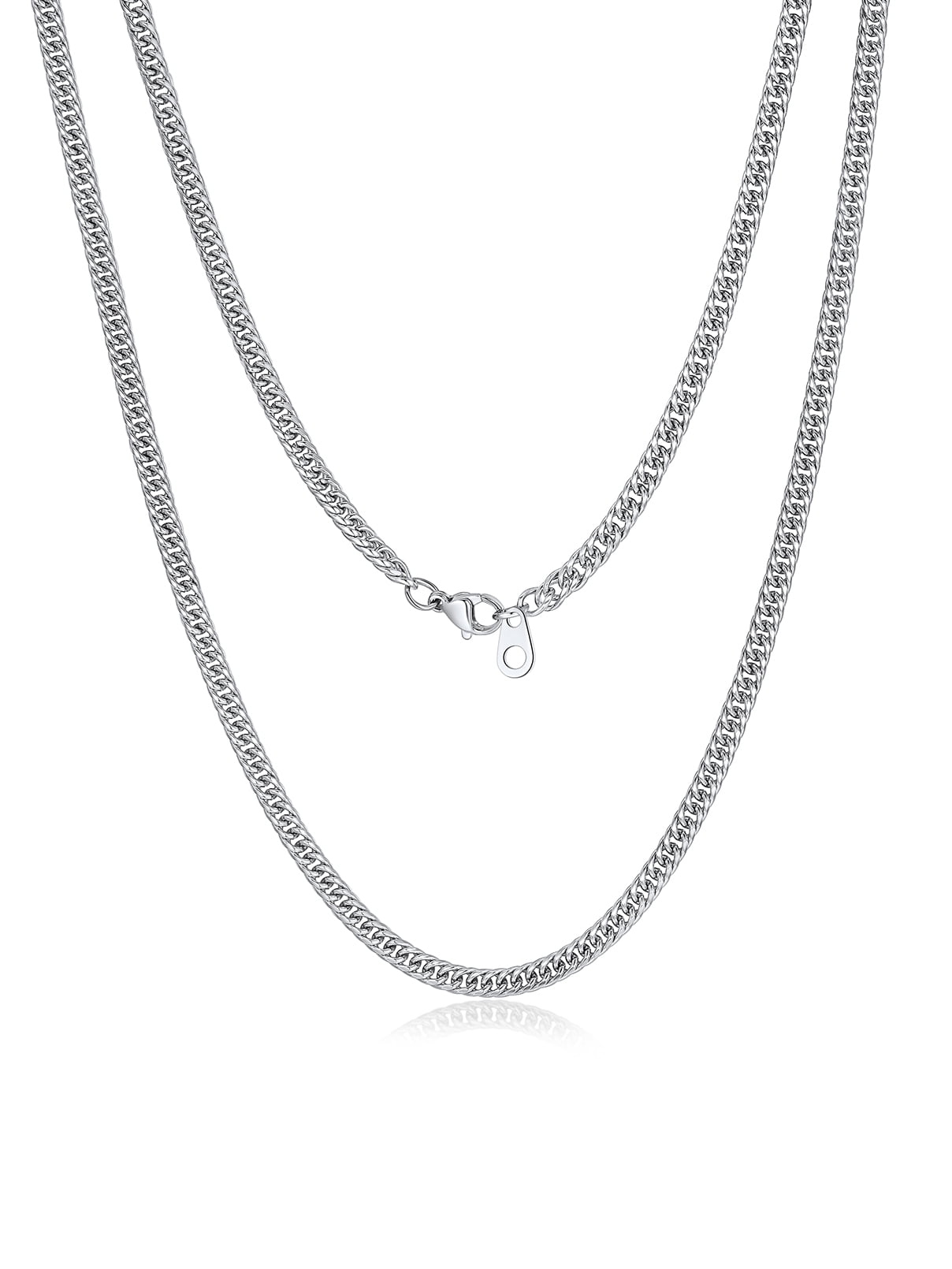 FaithHeart Silver Cuban Link Chain Necklace for Men Stainless Steel 3.5mm Miami Cuban Chain Mens Necklace Waterproof Jewelry Gift for Son Graduation 30"