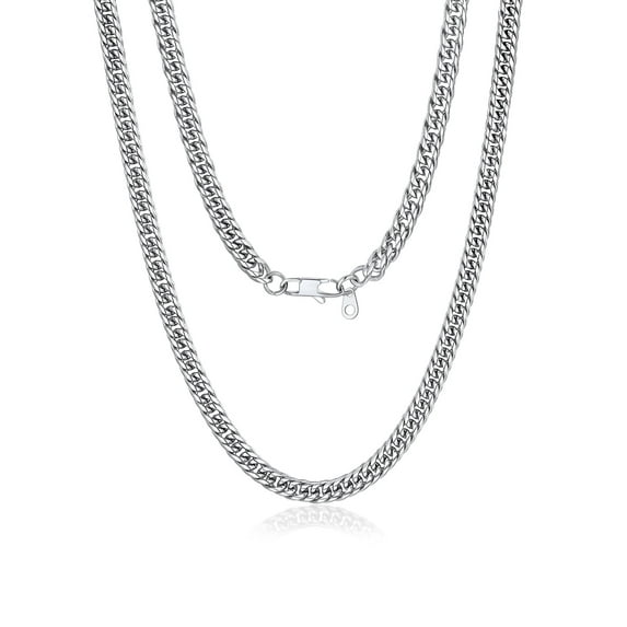 FaithHeart Silver Cuban Link Chain Necklace for Men Stainless Steel 6mm Miami Cuban Chain Mens Necklace Waterproof Jewelry Gift for Son Graduation 30"