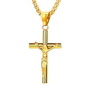 FaithHeart Simple Cross Pendant Crucifix Necklace Mens 18K Gold Plated Religious Catholic Christian Neck Chains Jewelry Gift for Women